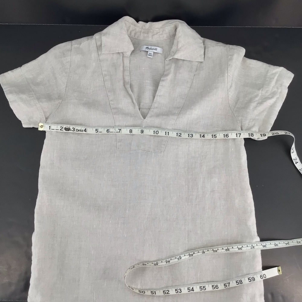 Madewell V-neck Palma Mini Dress in 100% Linen Natural Undyed nq627 Size XXS - Picture 5 of 13
